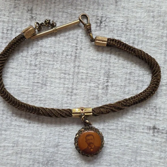 Antique Japan Trinket Box Silk Boucher Landscape Tintype Hair Mourning Chain - Picture 5 of 16